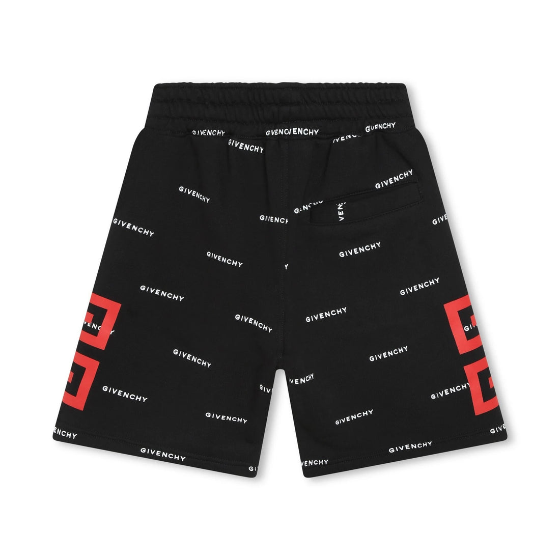 Black Givenchy Kids 4G logo-print track shorts with all-over print and red 4G motif, available at Lestyle Boutique Melbourne.