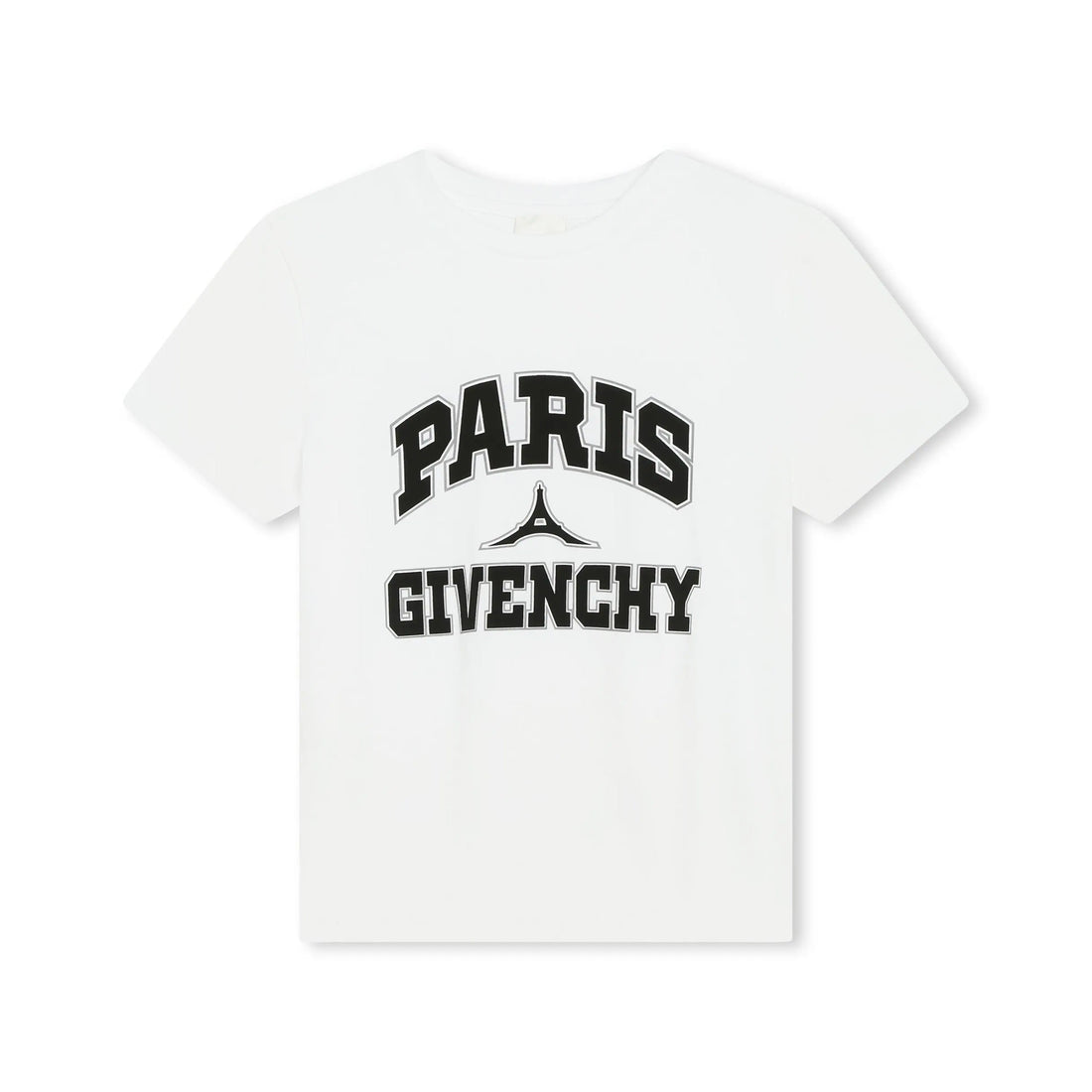 Givenchy Kids logo-print cotton T-shirt in white with "Paris Givenchy" logo, available at Lestyle Boutique Melbourne.