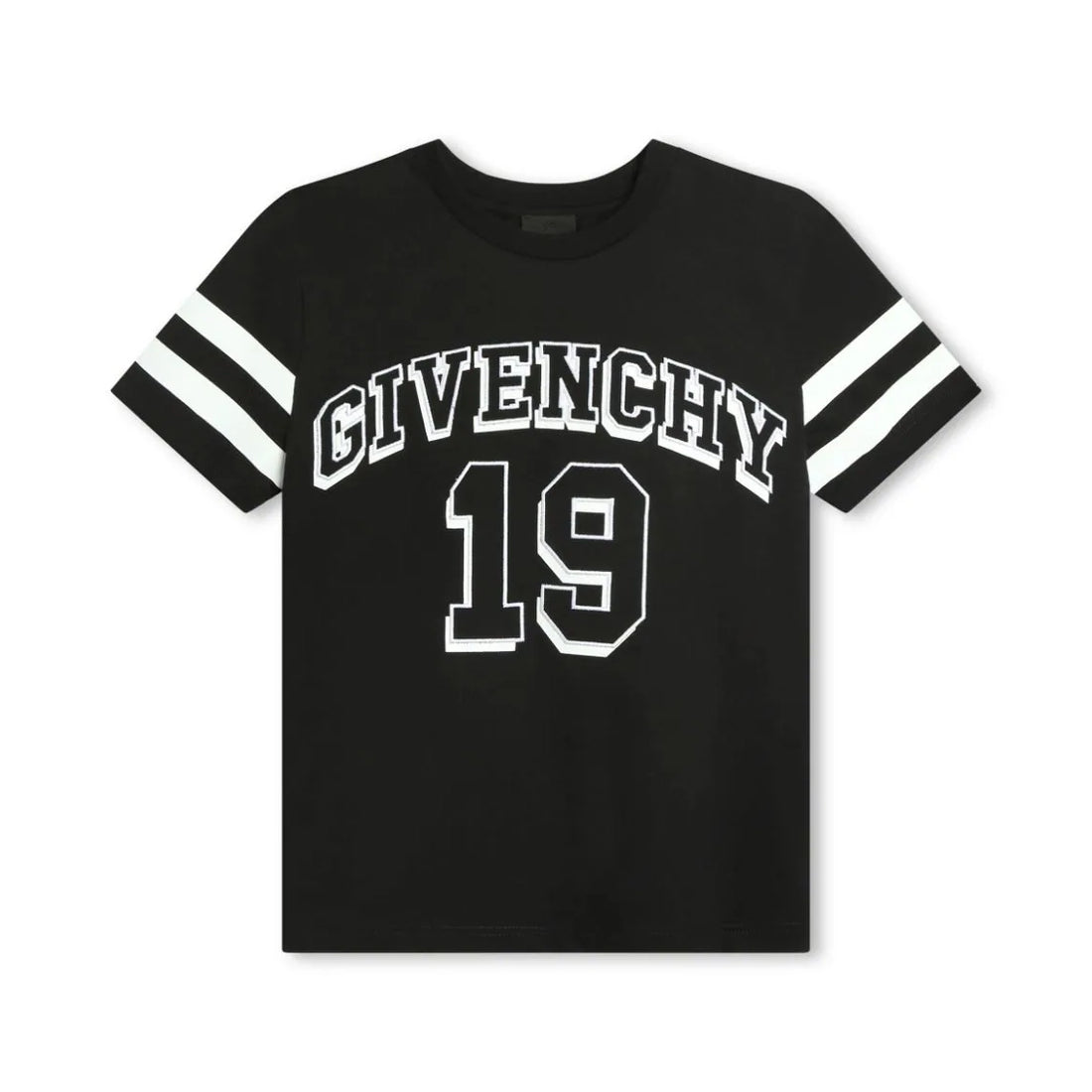 Givenchy Kids logo-embroidered organic cotton T-shirt in black with varsity style, available at Lestyle Boutique Melbourne.