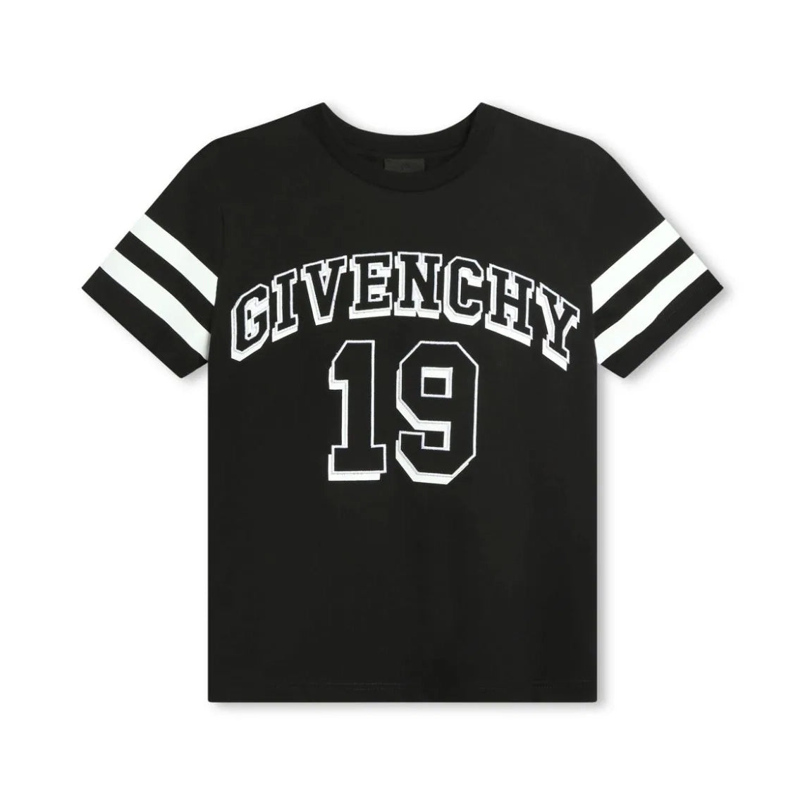 Givenchy Kids logo-embroidered organic cotton T-shirt in black with varsity style, available at Lestyle Boutique Melbourne.