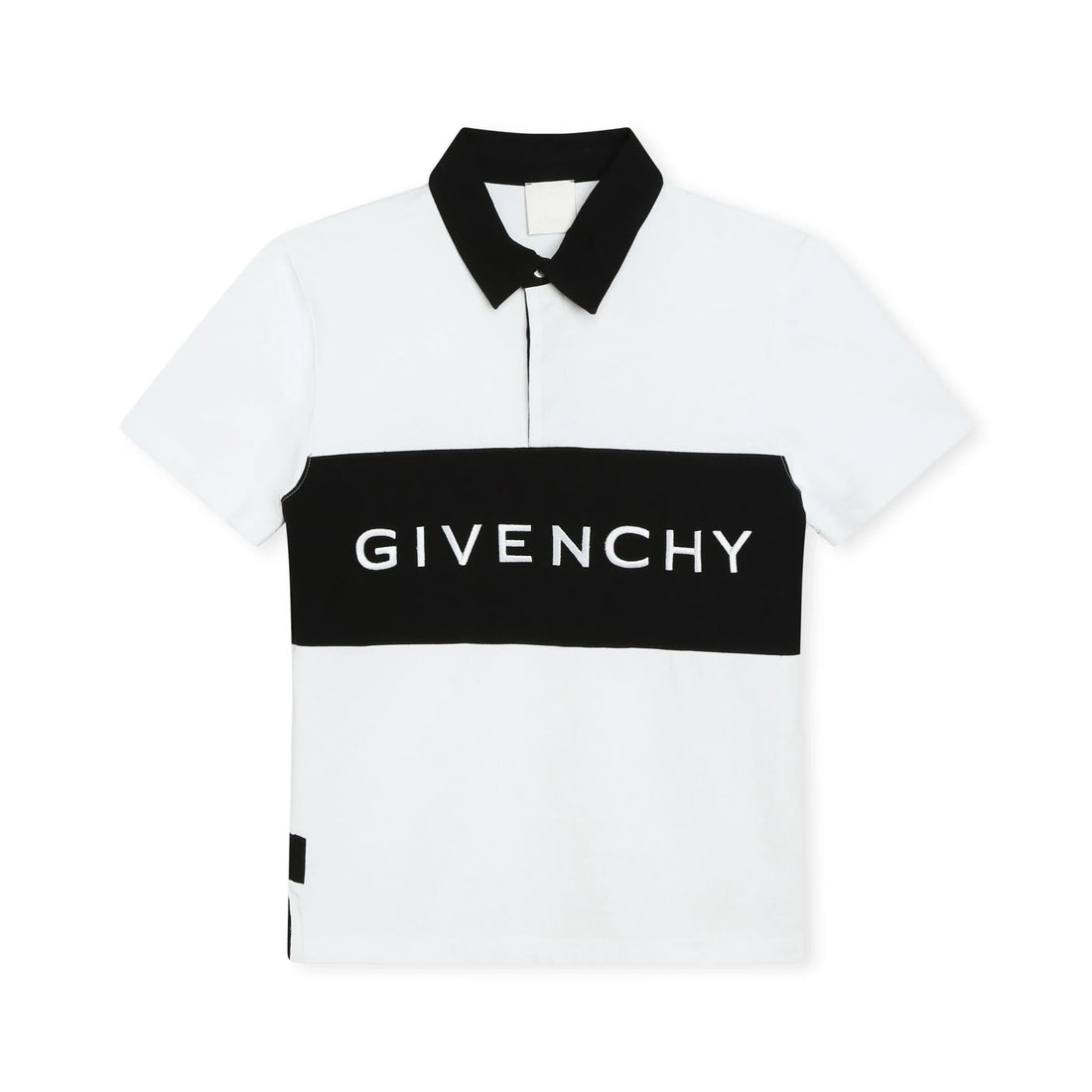 White and black Givenchy Kids two-tone polo shirt with an embroidered logo, available at Lestyle Boutique Melbourne.