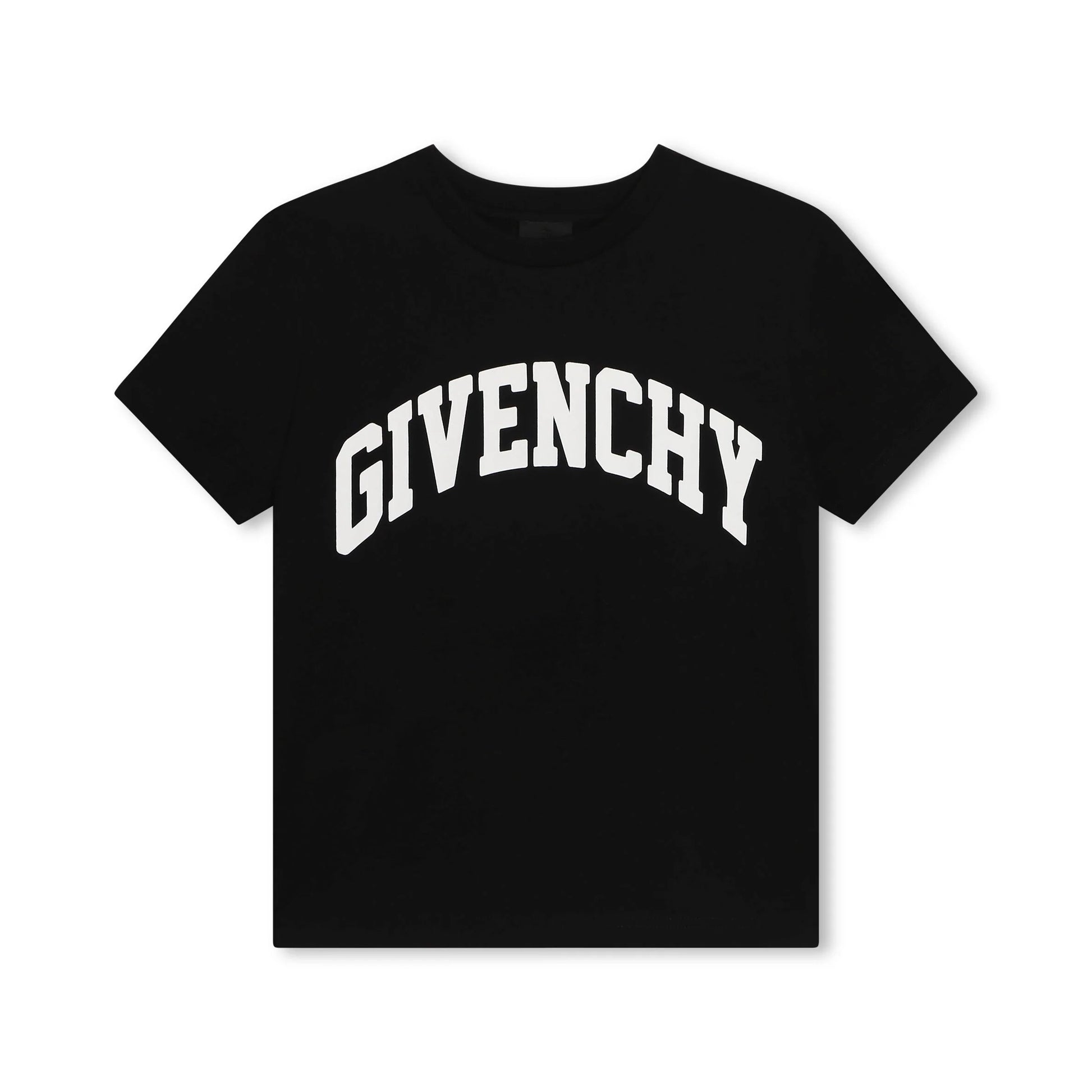 Givenchy Kids logo-print cotton T-shirt in black with arched logo, available at Lestyle Boutique Melbourne.