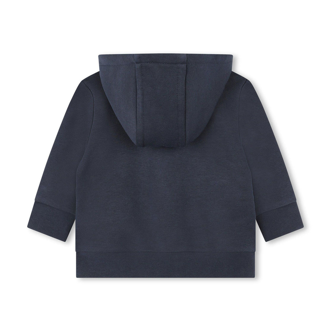 BOSS Kidswear cotton-blend hoodie in navy blue with a front logo print, available at Lestyle Boutique.
