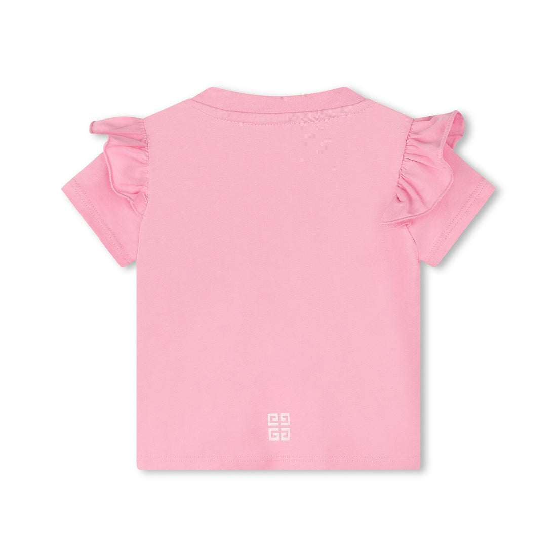 Givenchy Kids ruffled-detail cotton T-shirt in pink, featuring the 4G motif, available at Lestyle Boutique Melbourne.