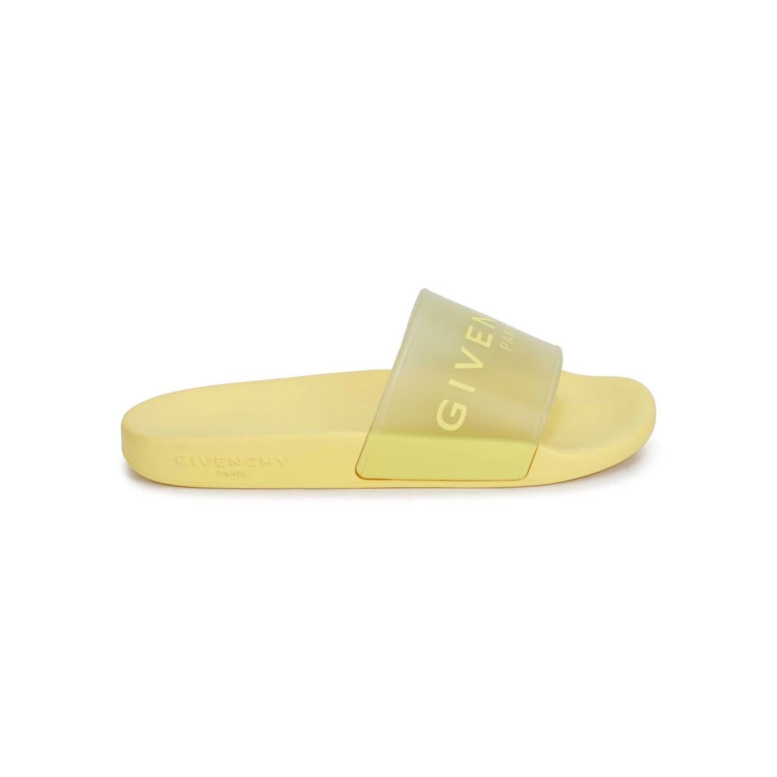Yellow Givenchy Kids logo-band pool slides with a slip-on design, available at Lestyle Boutique Melbourne.