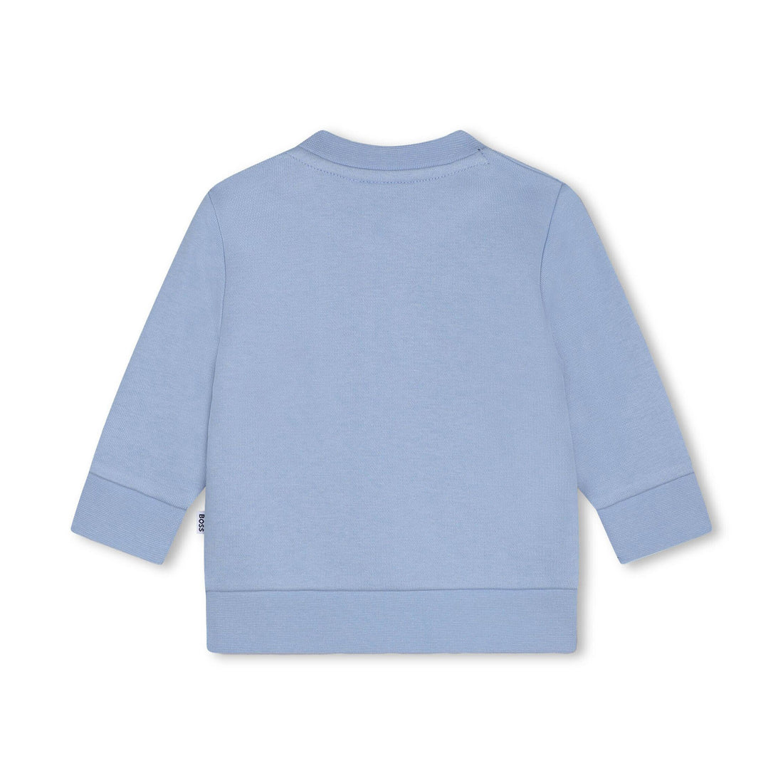 BOSS Kidswear light blue crew-neck sweatshirt with logo print, available at Lestyle Boutique.