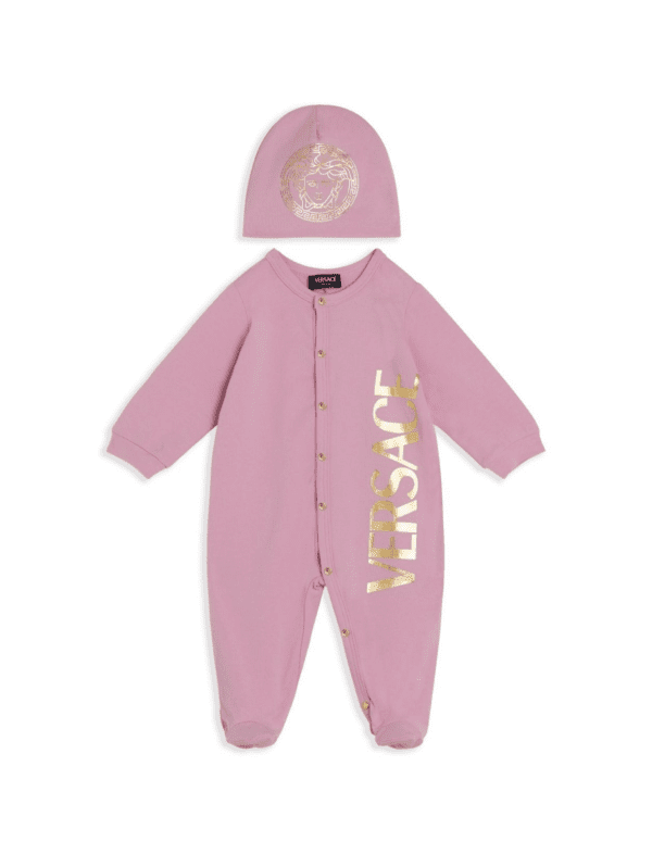 VERSACE BABYGROW SET featuring logo-print jersey available at Lestyle Boutique Melbourne