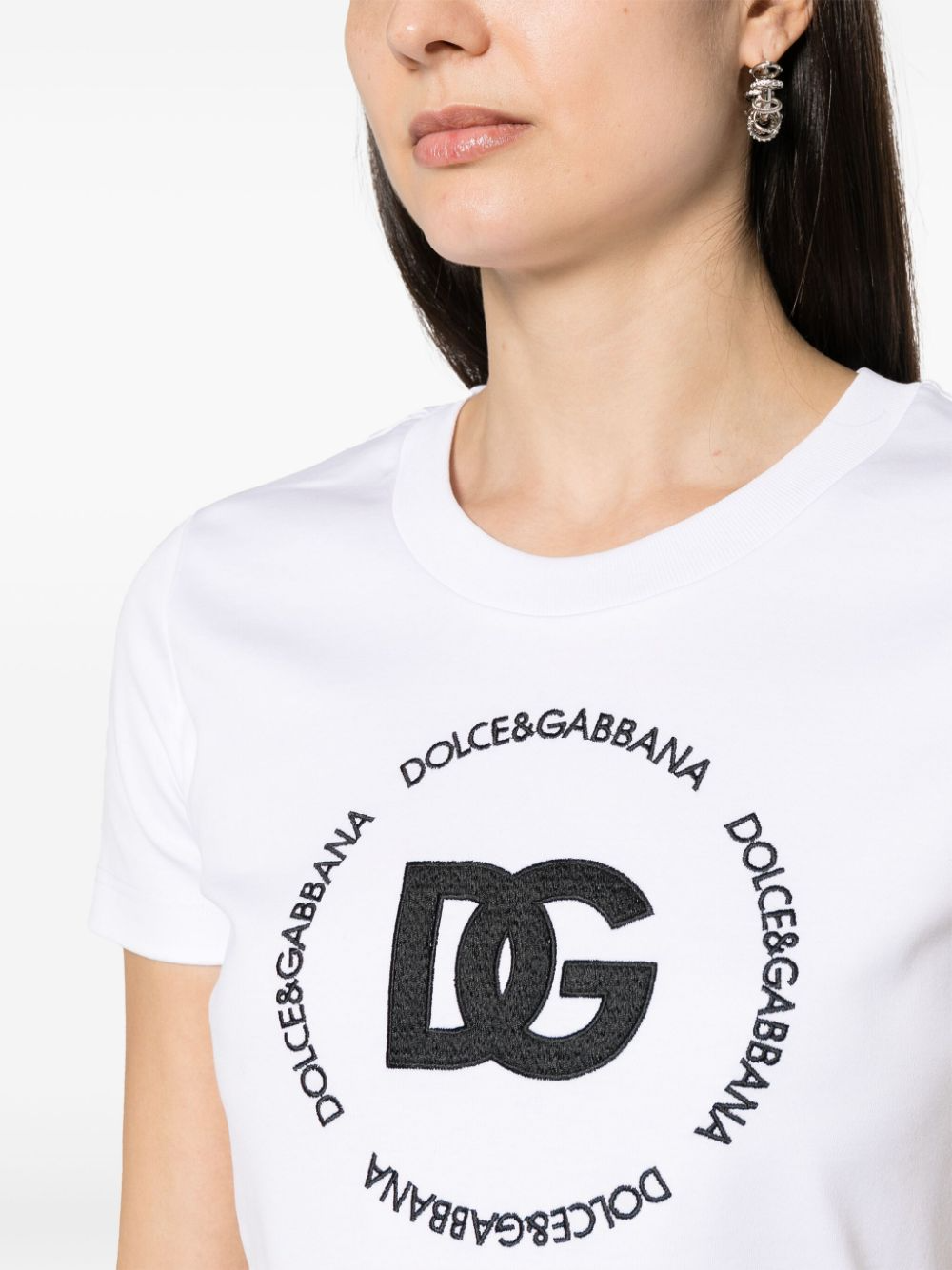 Dolce & Gabbana embroidered-logo interlock T-shirt in optical white with front logo available at Lestyle Boutique Melbourne