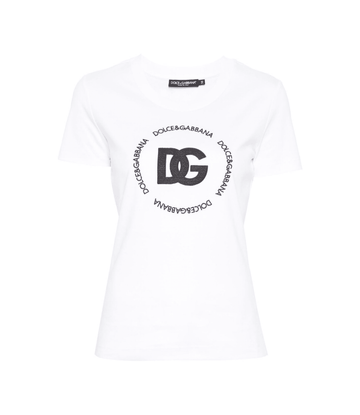 Dolce & Gabbana embroidered-logo interlock T-shirt in optical white with front logo available at Lestyle Boutique Melbourne