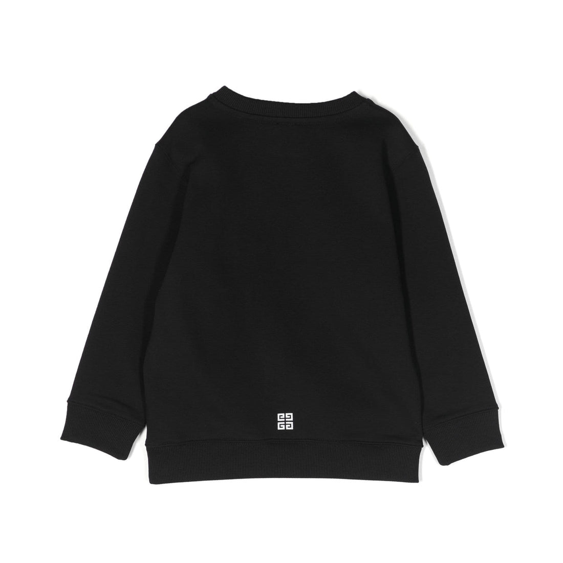 Givenchy black sweatshirt featuring a large white 'GIVENCHY' logo printed on the chest, crew neck, and long sleeves, available at Lestyle Boutique 136 Little Collins St.