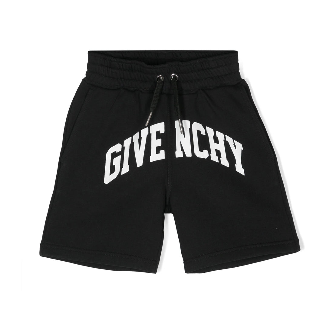 Black Givenchy Kids logo-print track shorts with an elasticated waistband, available at Lestyle Boutique Melbourne.