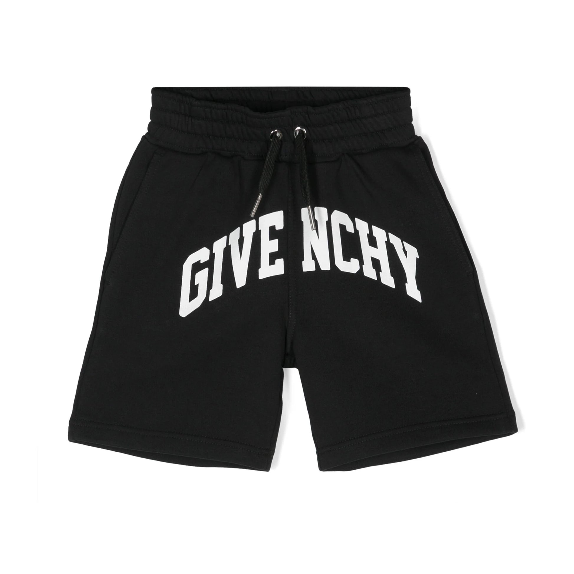 Black Givenchy Kids logo-print track shorts with an elasticated waistband, available at Lestyle Boutique Melbourne.