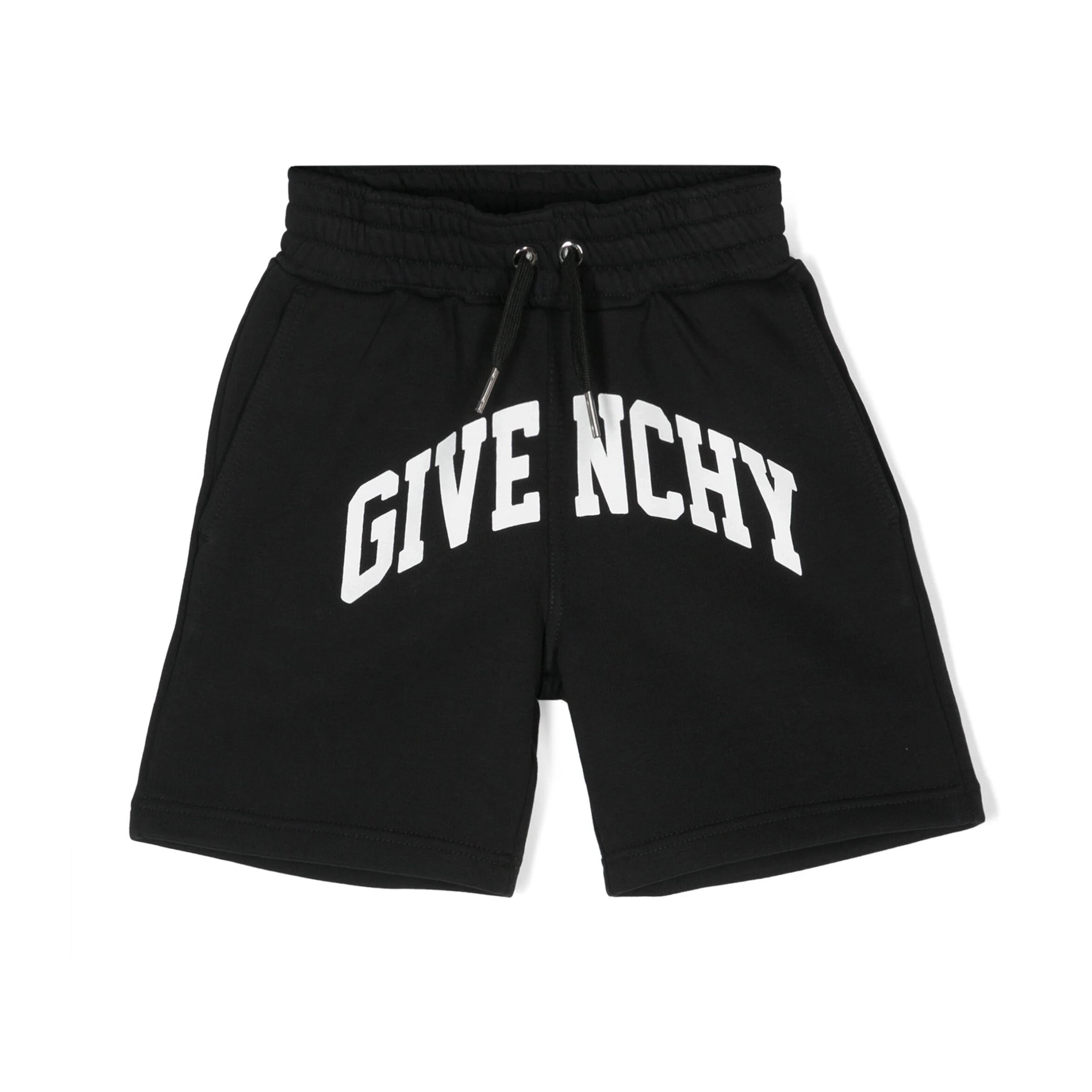 Black Givenchy Kids logo-print track shorts with an elasticated waistband, available at Lestyle Boutique Melbourne.