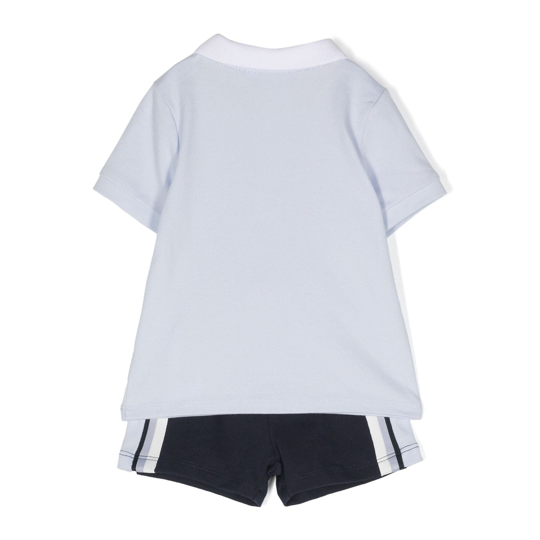 BOSS Kidswear logo-print short set in light blue and navy, featuring a classic polo and shorts, available at Lestyle Boutique Melbourne.