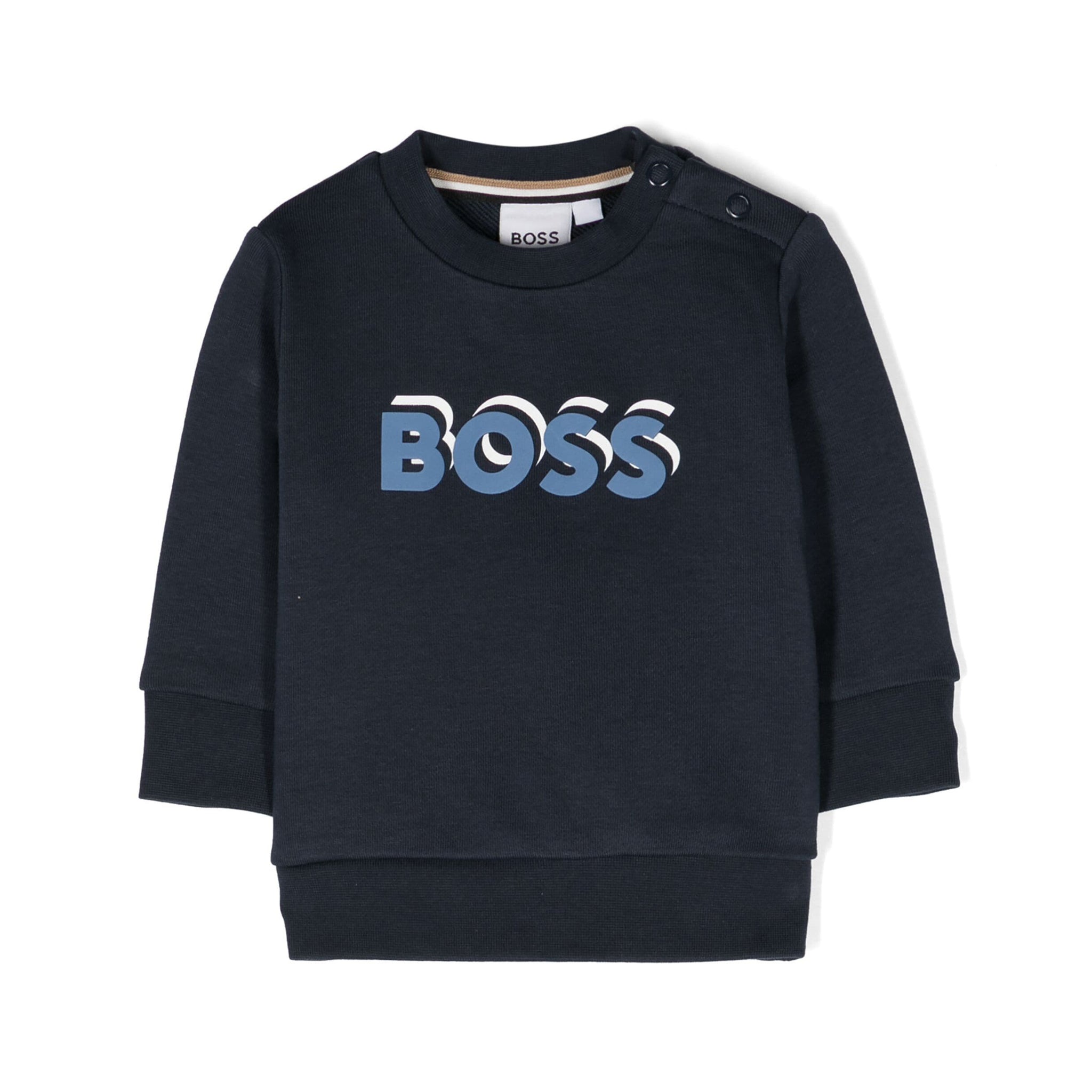 BOSS Kidswear midnight blue sweatshirt with logo print, available at Lestyle Boutique.
