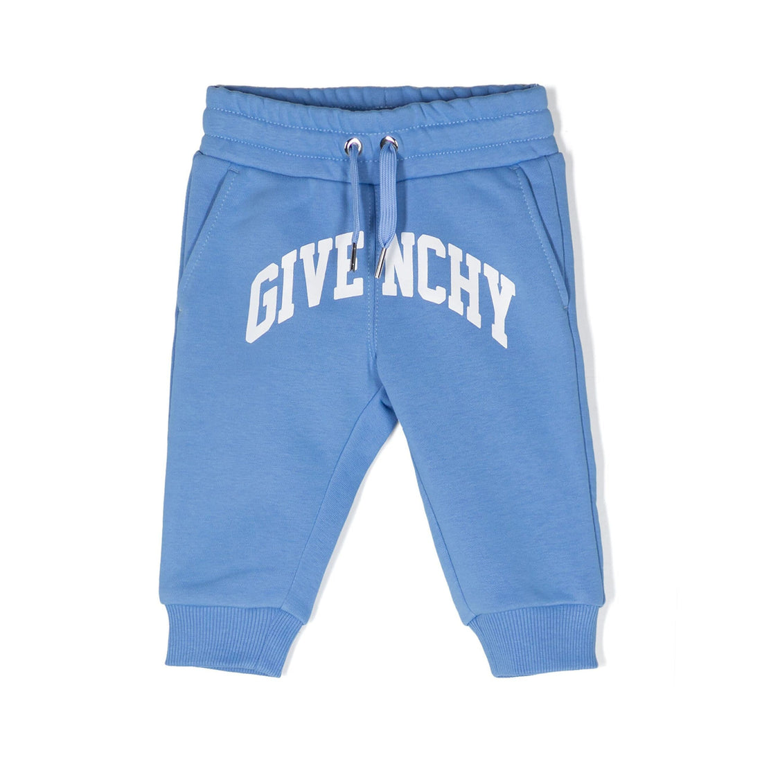 Givenchy Kids logo-print cotton track pants in cornflower blue, available at Lestyle Boutique Melbourne.