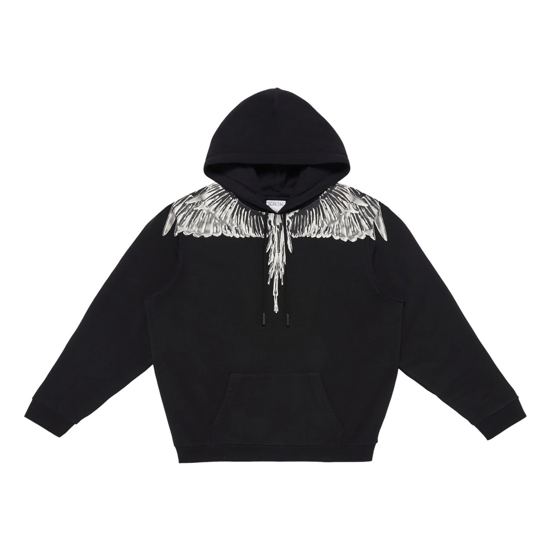 Marcelo Burlon County of Milan hoodie in black with grey Wings print design. Comfortable cotton material for everyday wear, available at Lestyle Boutique.