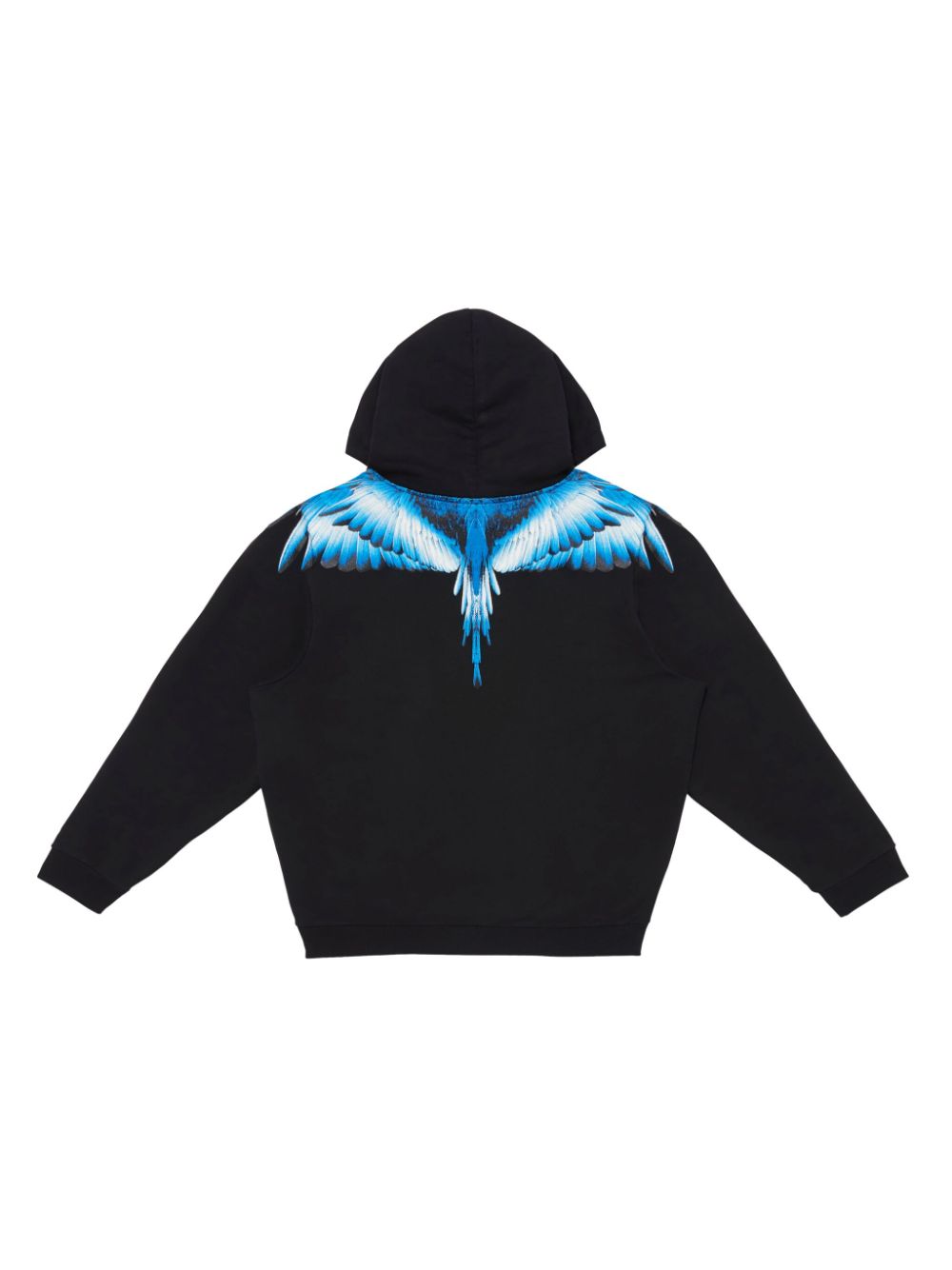 Marcelo Burlon County of Milan hoodie featuring blue wings on a black organic cotton fabric, embodying a bold streetwear aesthetic, available at Lestyle Boutique.