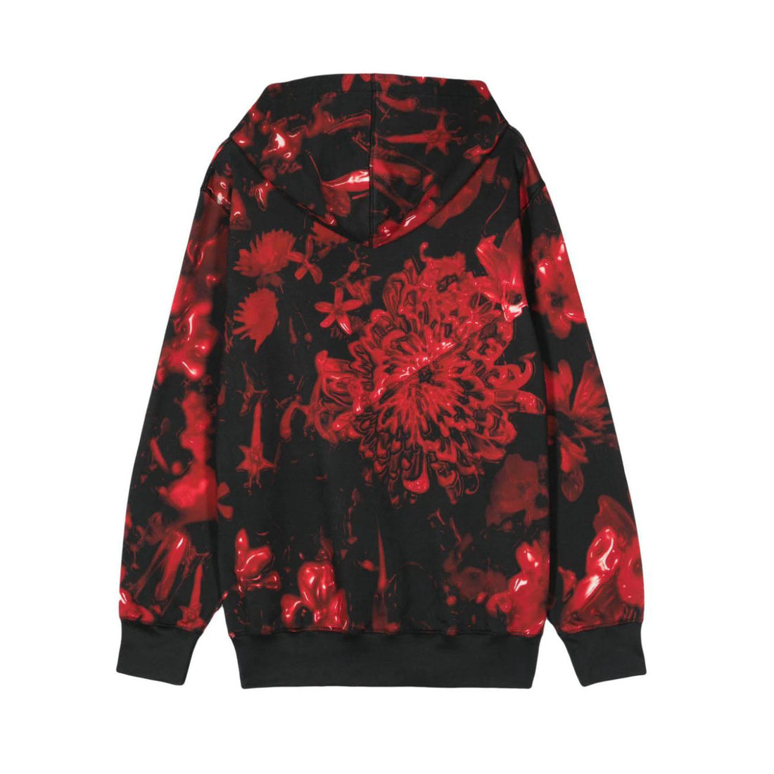 Luxury Alexander McQueen black sweatshirt featuring a striking red floral design. This premium designer piece showcases a comfortable fit with a stylish hood and long sleeves, perfect for casual outings or layering. The high-quality fabric ensures durability and comfort, making it an ideal choice for fashion-forward individuals. Available at Lestyle Boutique Melbourne.