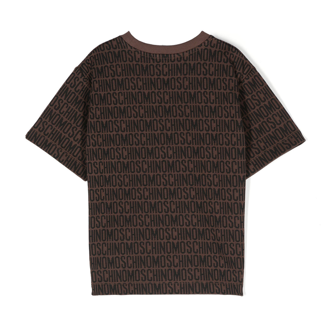 Moschino Kids Logo Jacquard T-Shirt in brown and black, available at Lestyle Boutique Melbourne.