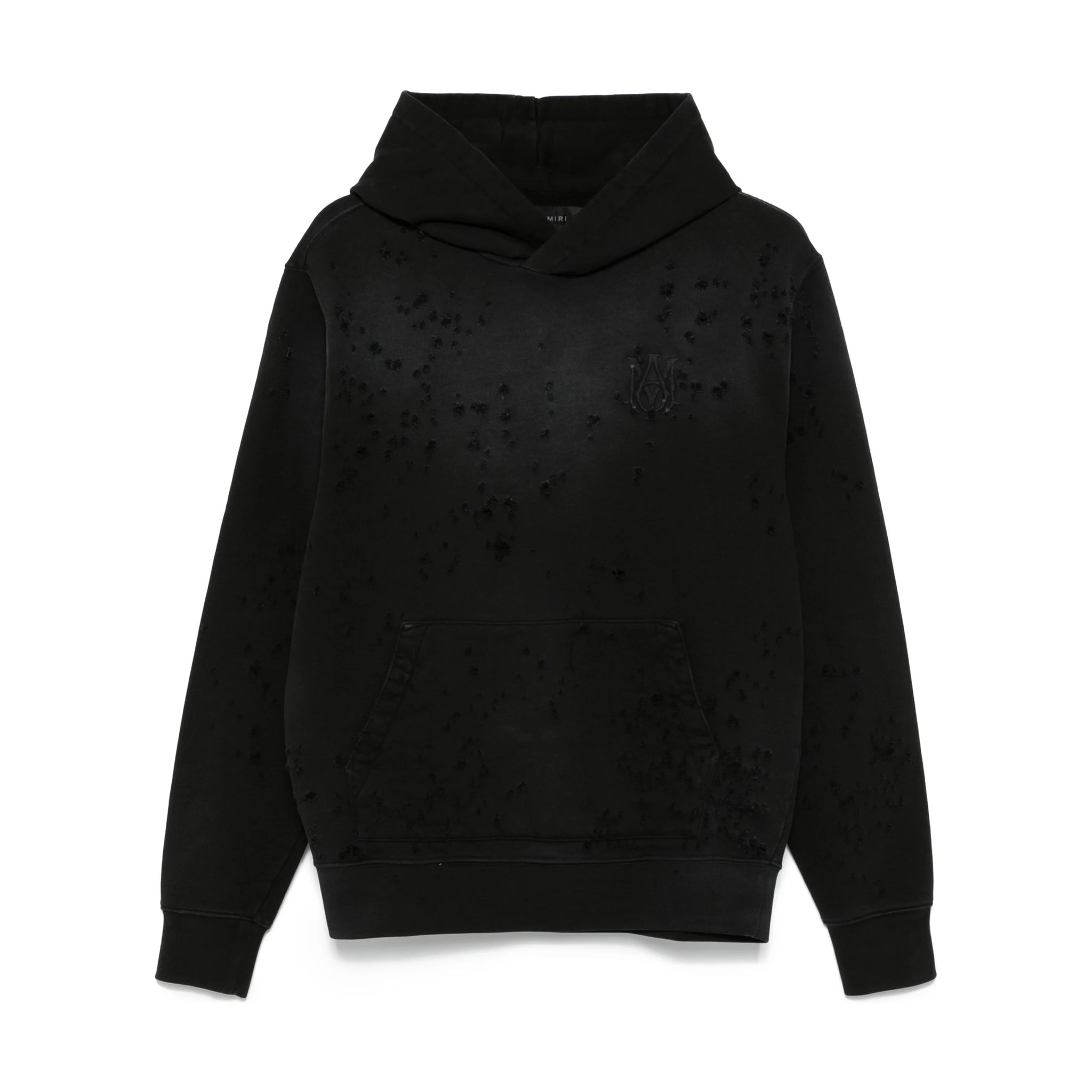 Amiri black MA Shotgun hoodie with distressed detailing, available at Lestyle Boutique Melbourne.