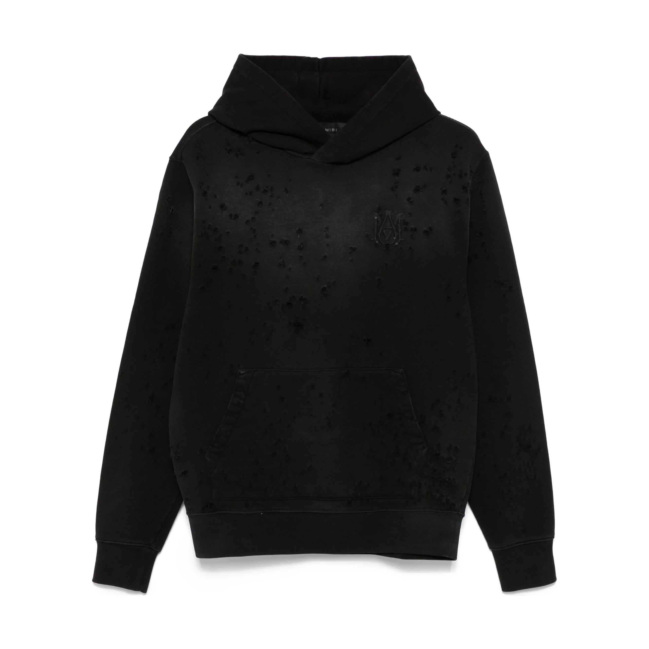 Amiri black MA Shotgun hoodie with distressed detailing, available at Lestyle Boutique Melbourne.