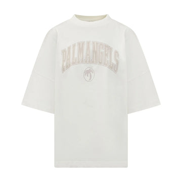 Palm Angels off-white College Logo T-shirt with a ribbed crewneck and bold collegiate-style print, available at Lestyle Boutique.