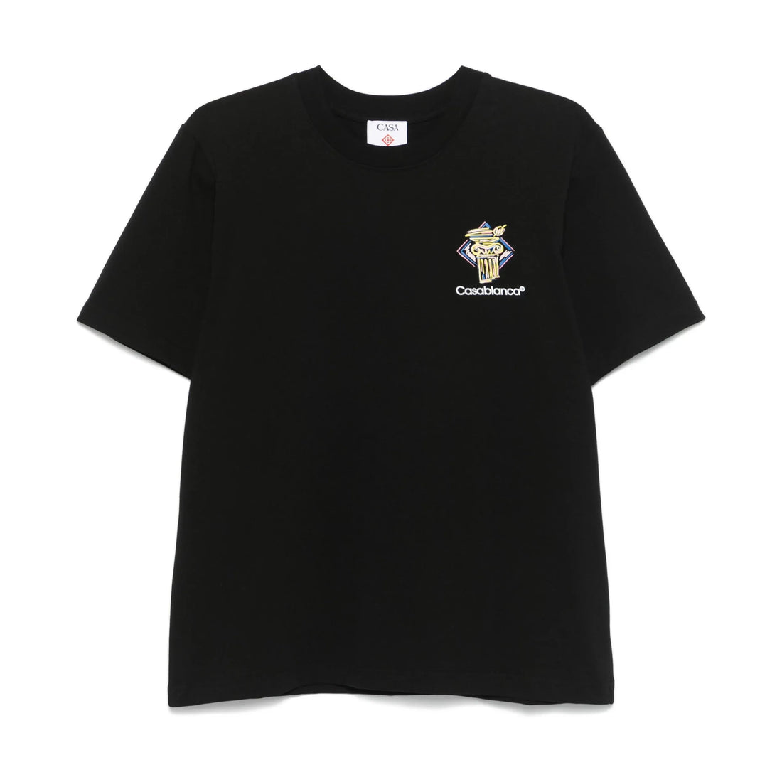 Casablanca Printed T-Shirt in Black, featuring a bold logo print on the front and back, available at Lestyle Boutique.