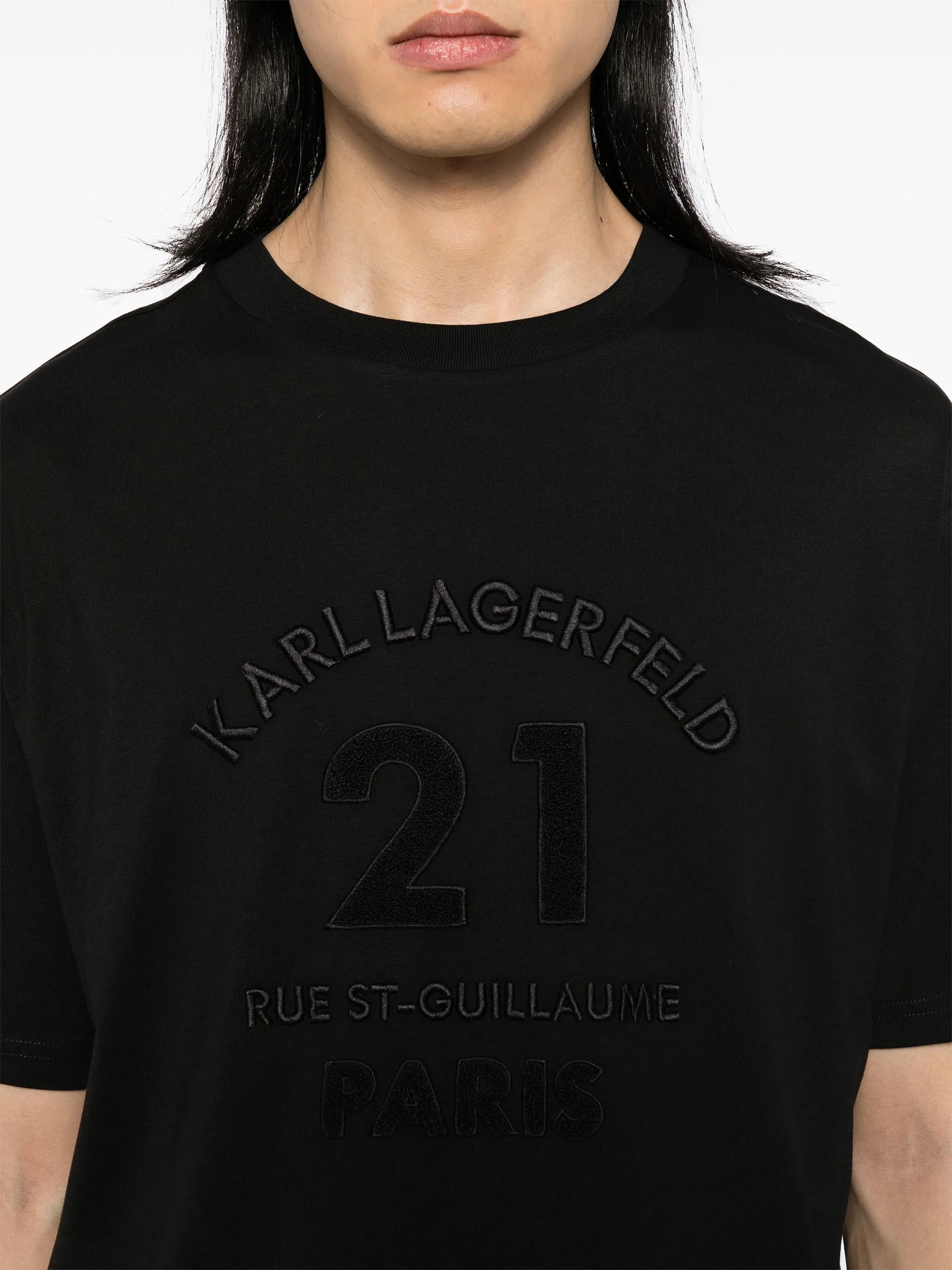Karl Lagerfeld logo-patch T-shirt featuring a subtle logo patch, available at Lestyle Boutique Melbourne