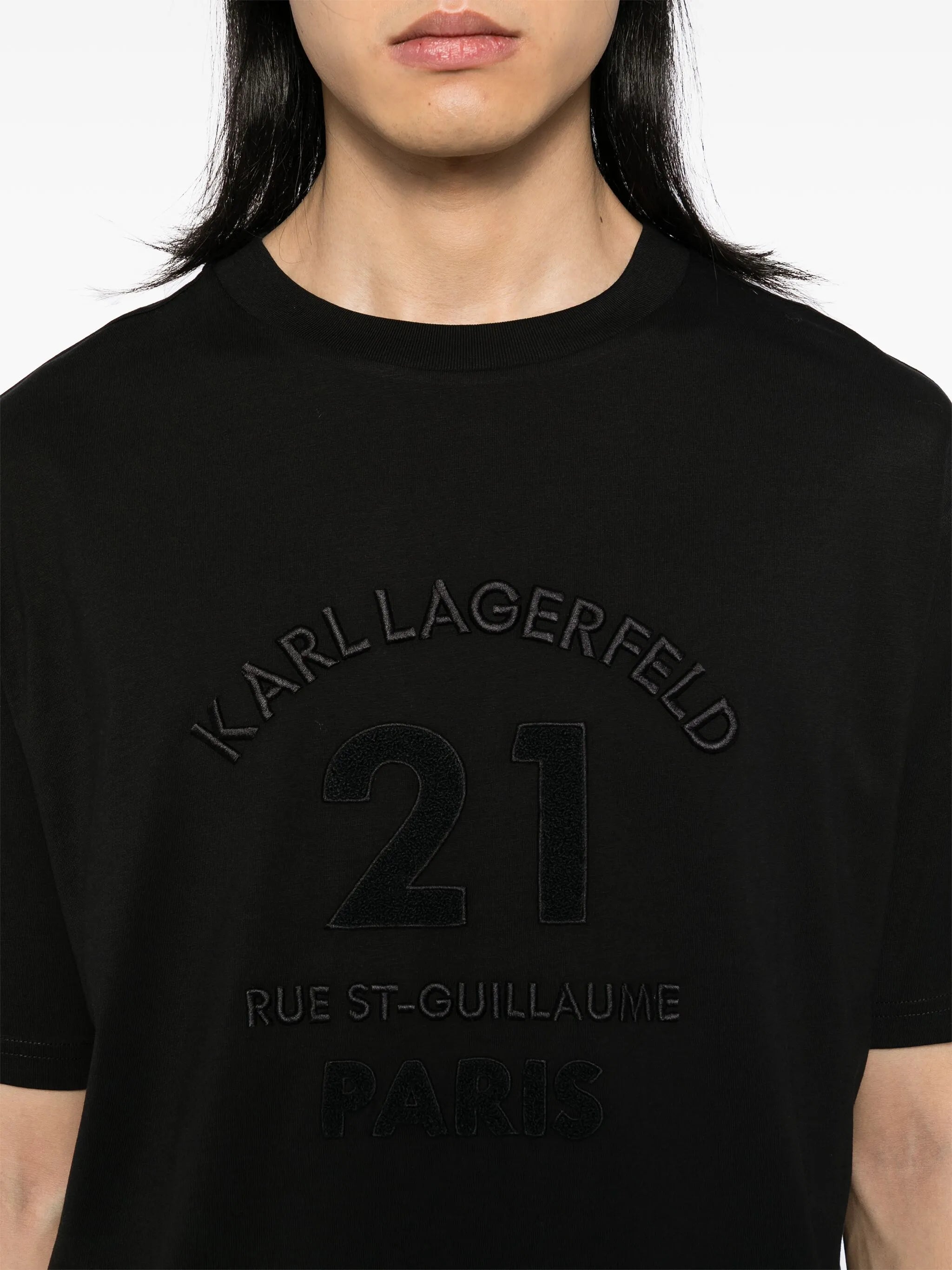Karl Lagerfeld logo-patch T-shirt featuring a subtle logo patch, available at Lestyle Boutique Melbourne