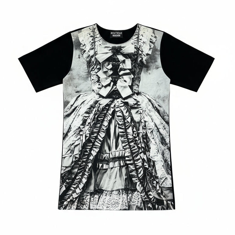 MOSCHINO T-shirt featuring a black-and-white dress print available at Lestyle Boutique Melbourne