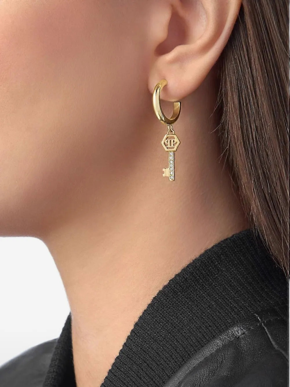 PHILIPP PLEIN hoop earrings featuring dangling key charm available at Lestyle Boutique Melbourne