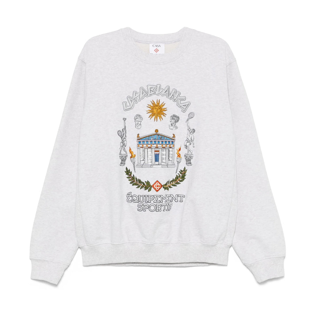 Casablanca Le Temple Du Sport Sweatshirt in Ash Grey, featuring a bold graphic print and relaxed fit, available at Lestyle Boutique.