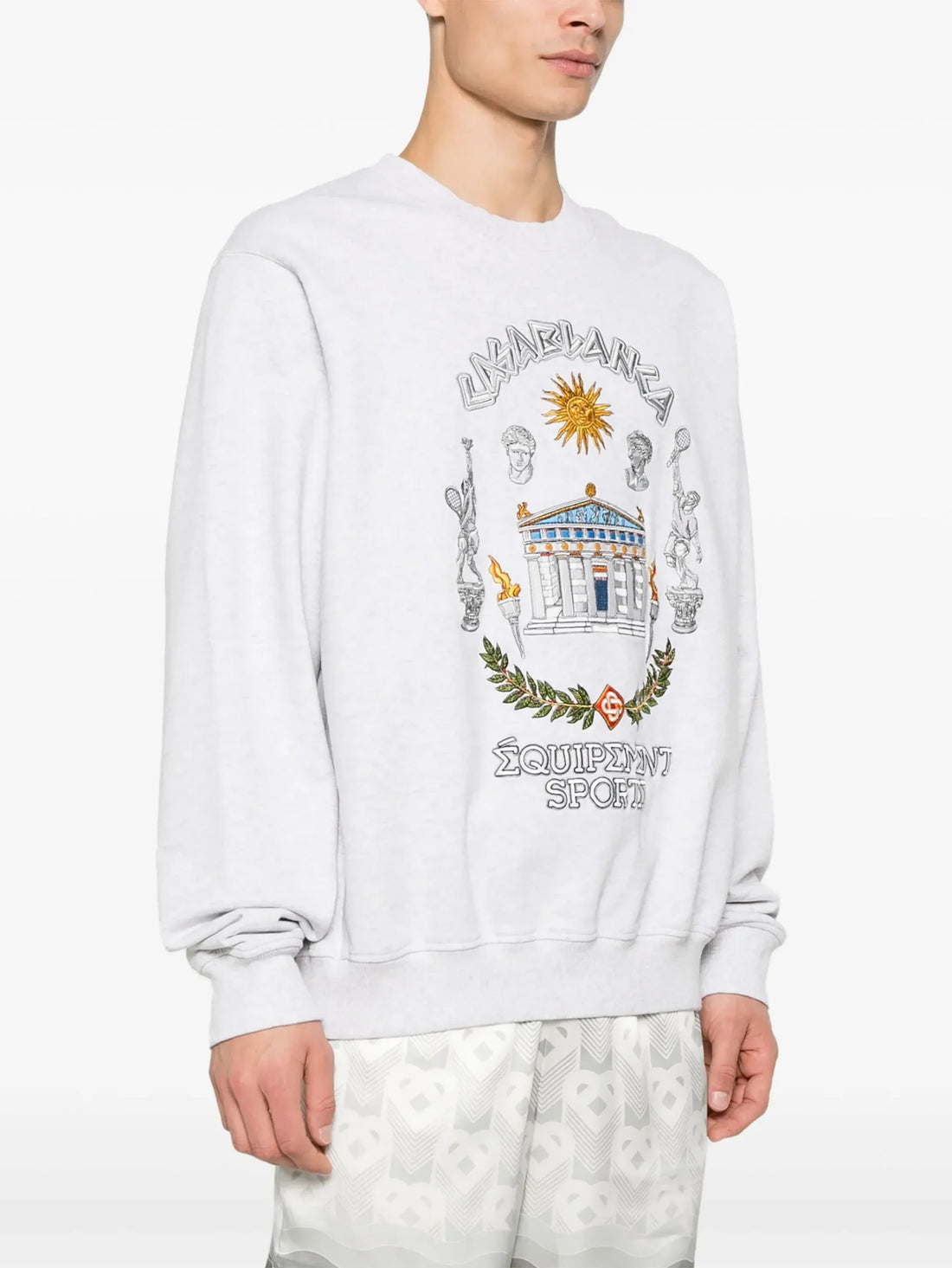 Casablanca Le Temple Du Sport Sweatshirt in Ash Grey, featuring a bold graphic print and relaxed fit, available at Lestyle Boutique.