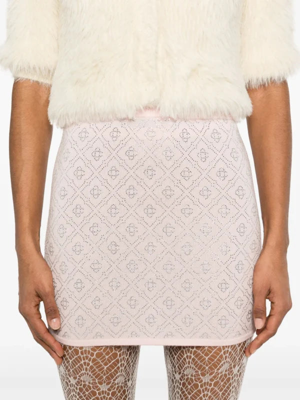 Casablanca crystal-monogram mini skirt crafted from merino wool with glass crystal embellishments, available at Lestyle Boutique Melbourne
