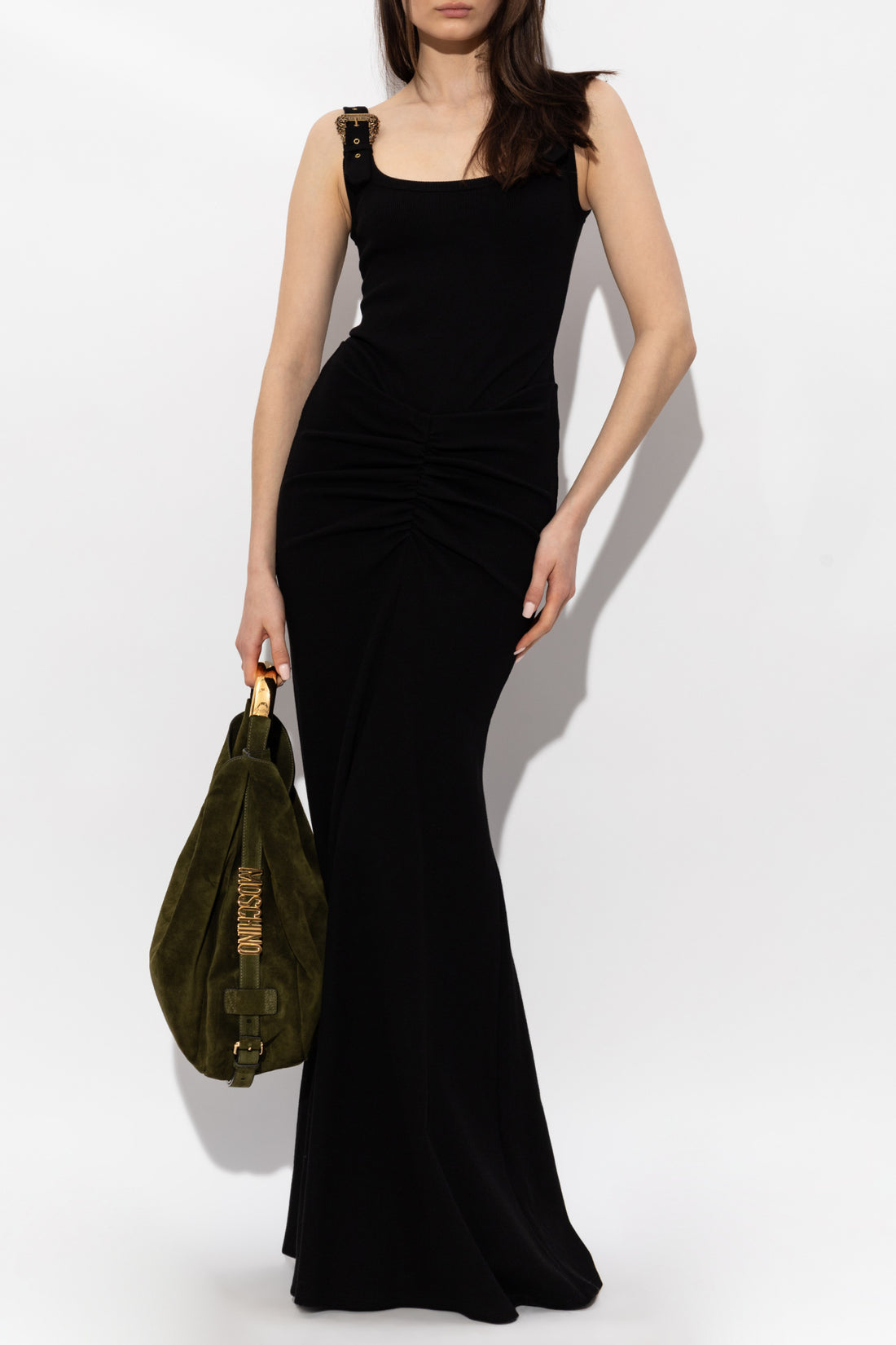 Versace Jeans Couture black dress featuring shoulder embellishments available at Lestyle Boutique Melbourne
