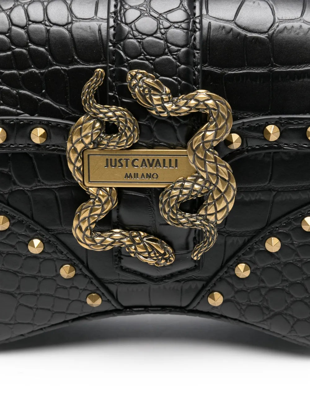 Just Cavalli shoulder bag featuring snake-embellished studded design available at Lestyle Boutique Melbourne