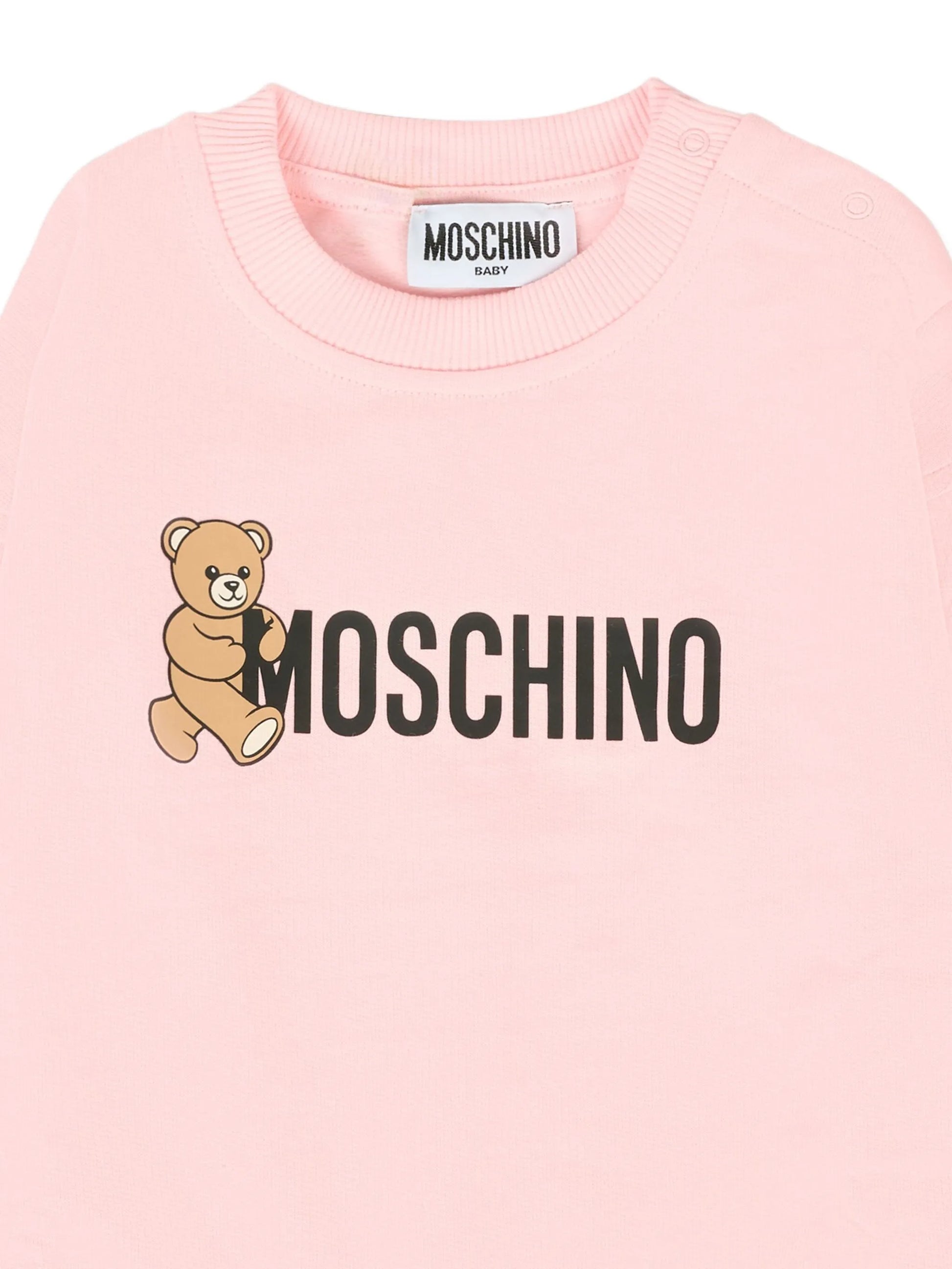 MOSCHINO KIDS teddy-logo sweatshirt in pink featuring teddy bear graphic available at Lestyle Boutique Melbourne