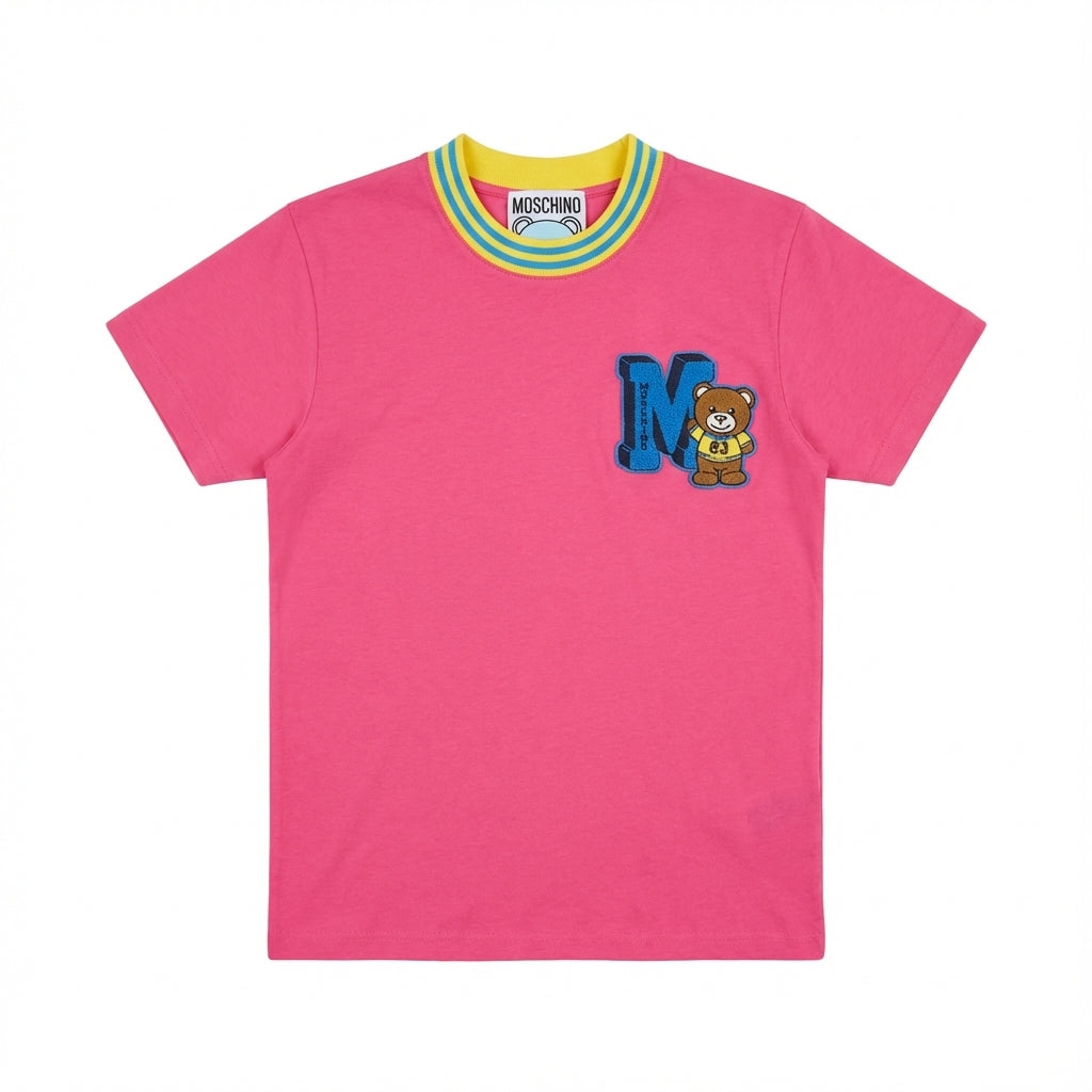 MOSCHINO T-shirt featuring bear patch in pink color available at Lestyle Boutique Melbourne
