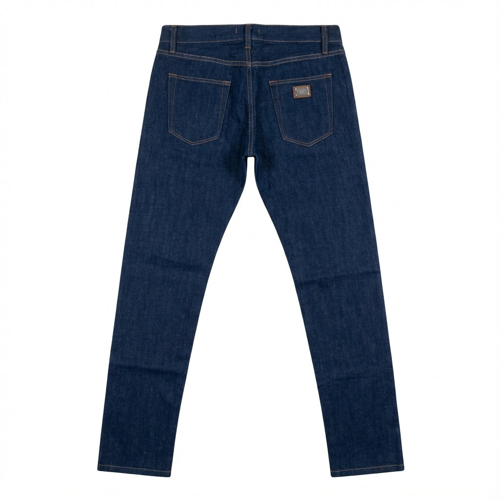 Dolce & Gabbana jeans featuring classic indigo denim with contrast stitching, five-pocket design available at Lestyle Boutique Melbourne