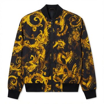 Versace Jeans Couture jacket featuring reversible gold baroque print on black, available at Lestyle Boutique Melbourne