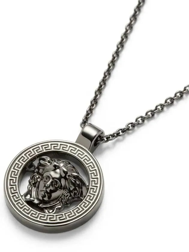 Versace Medusa 95 Pendant Necklace in silver-tone with an engraved Medusa head pendant and adjustable chain, available at Lestyle Boutique.
