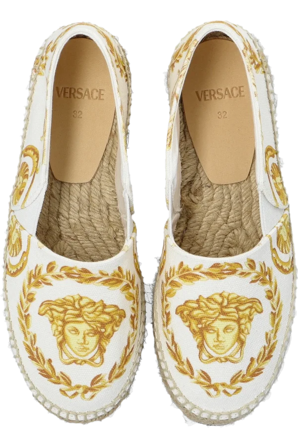 VERSACE KIDS ESPADRILLES featuring white and gold Barocco pattern available at Lestyle Boutique Melbourne