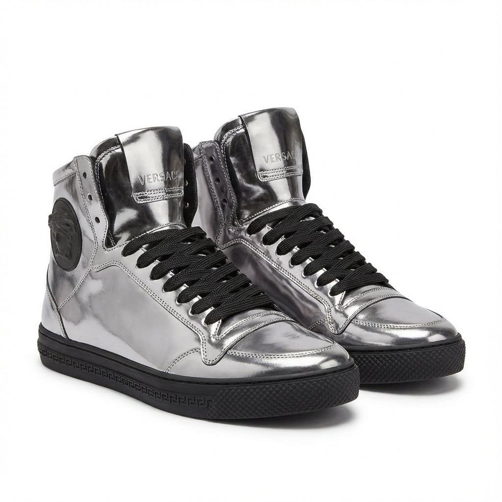 VERSACE HIGH-TOP SNEAKERS featuring metallic finish available at Lestyle Boutique Melbourne