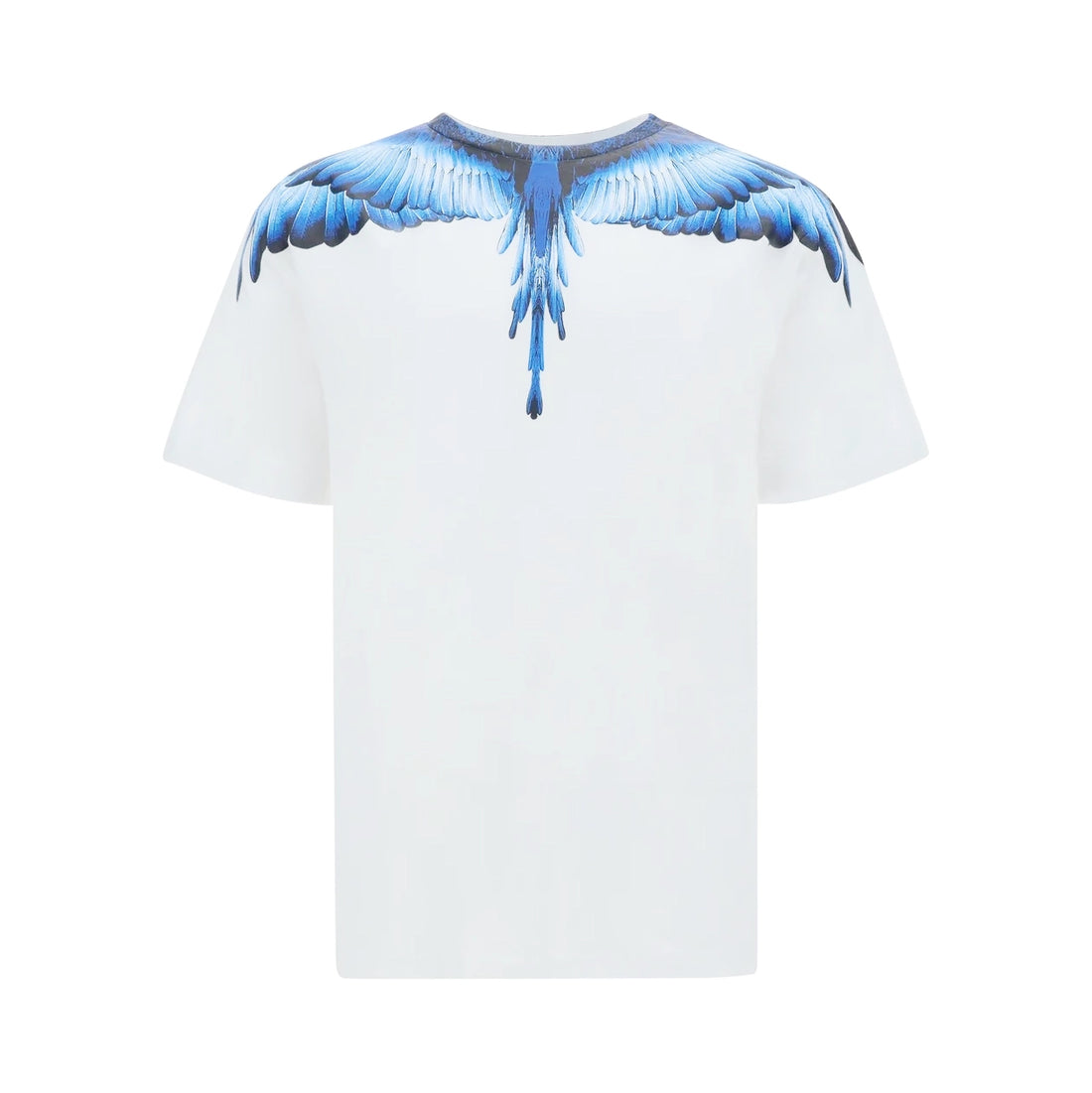 Marcelo Burlon County of Milan Wings T-shirt with a bold blue wings print on a white background, designed with a crew neck and short sleeves for casual and stylish wear, available at Lestyle Boutique Melbourne.