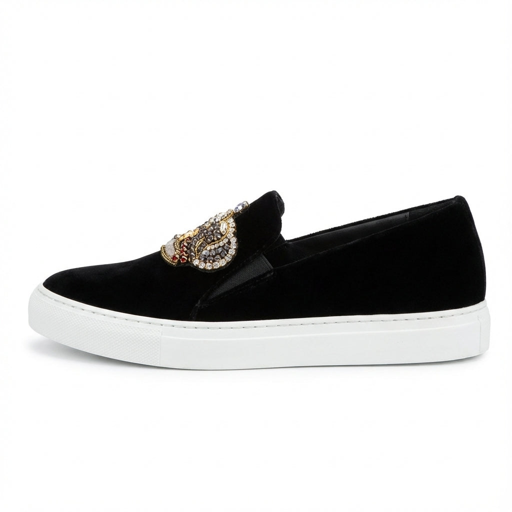 Versace slip-on shoes featuring jeweled crown embellishment available at Lestyle Boutique Melbourne