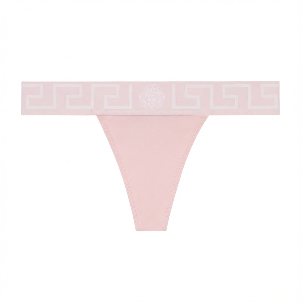 Versace Women Underwear pink thong featuring Greek key waistband available at Lestyle Boutique Melbourne