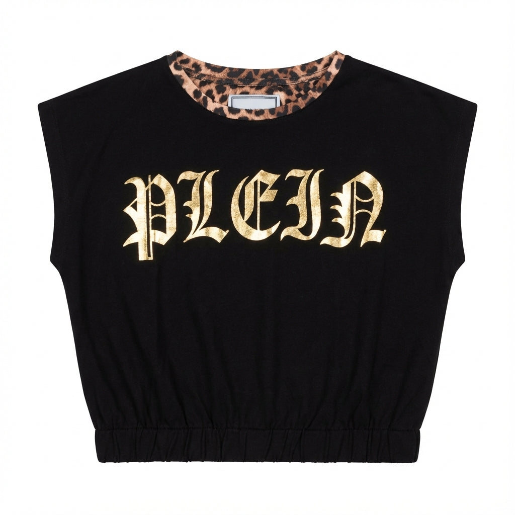 PHILIPP PLEIN T-shirt featuring gold logo lettering available at Lestyle Boutique Melbourne