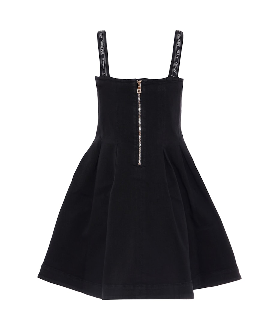 Balmain Dress for Girls featuring logo shoulder straps and back zip, available at Lestyle Boutique Melbourne