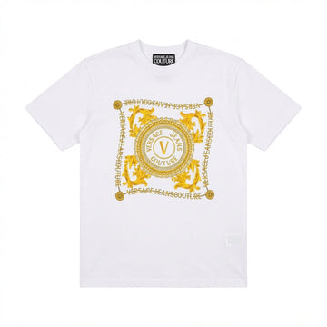 Versace Jeans Couture white T-shirt with gold-tone logo print available at Lestyle Boutique Melbourne